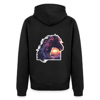 Pferde Schwarzes Pferd Pferd Sonnenuntergang - Unisex Premium Bio Zip Hoodie - Schwarz - Hinten - Nico (187cm)