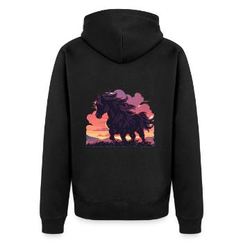 Pferde Schwarzes Pferd Pferd Sonnenuntergang - Unisex Premium Bio Zip Hoodie - Schwarz - Hinten - Nico (187cm)