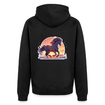 Chevaux, Cheval Noir, Cheval, Coucher De Soleil - Veste à capuche bio Premium Unisexe - noir - Dos - Nico (187cm)