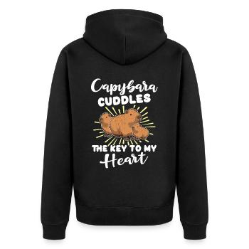 Capybara Sprüche - Unisex Premium Bio Zip Hoodie - Schwarz - Hinten - Nico (187cm)