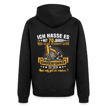 Baggerführer 70. Geburtstag 70 Jahre Baggerfahrer - Unisex Premium Bio Zip Hoodie - Schwarz - Hinten - Nico (187cm)