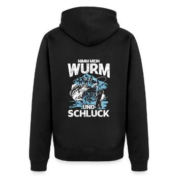Nimm Mein Wurm Und Schluck - Unisex Premium Bio Zip Hoodie - Schwarz - Hinten - Nico (187cm)