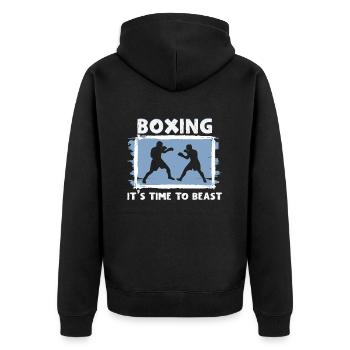 Boxer Kampfsport Boxtrainer Boxing - Unisex Premium Bio Zip Hoodie - Schwarz - Hinten - Nico (187cm)