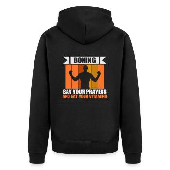 Boxer Kampfsport Boxtrainer Boxing - Unisex Premium Bio Zip Hoodie - Schwarz - Hinten - Nico (187cm)
