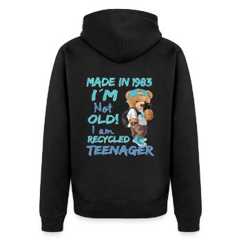 1983 Geburtstag Teddy funny old Teenager - Unisex Premium Bio Zip Hoodie - Schwarz - Hinten - Nico (187cm)