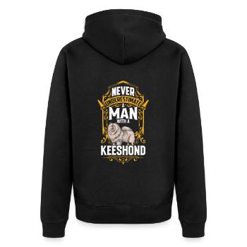 Mann mit Wolfsspitz Deutscher Spitz - Unisex Premium Bio Zip Hoodie - Schwarz - Hinten - Nico (187cm)