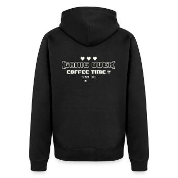 Game Over Coffee Time Funny Gaming Quote - Unisex Premium Bio Zip Hoodie - Schwarz - Hinten - Nico (187cm)