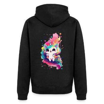 Caticorn Unicorn Cat Kawaii Anime Rainbow Pastel - Unisex Premium Bio Zip Hoodie - Schwarz - Hinten - Nico (187cm)