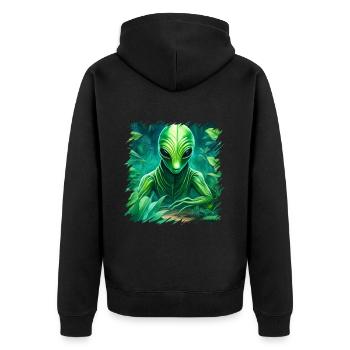 Grüne Aliens, Aliens Und Ufos Im Wald, Weltraum - Unisex Premium Bio Zip Hoodie - Schwarz - Hinten - Nico (187cm)