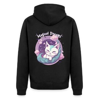Magical Dreams Kawaii Cat Unicorns Pastel Rainbow - Unisex Premium Bio Zip Hoodie - Schwarz - Hinten - Nico (187cm)