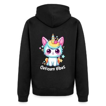 Caticorn Vibes Unicorn Cat Pastel Rainbow Space Ga - Unisex Premium Bio Zip Hoodie - Schwarz - Hinten - Nico (187cm)
