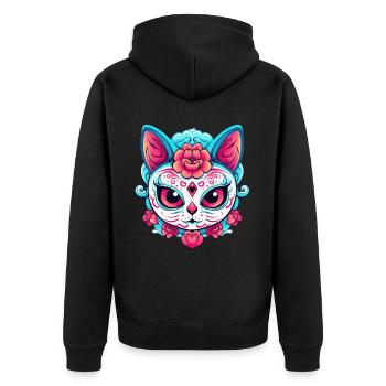 Cute Sugar Skull Cat Dia de Los Muertos Day of the - Unisex Premium Bio Zip Hoodie - Schwarz - Hinten - Nico (187cm)
