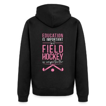Field Hockey Education Is - Unisex Premium Bio Zip Hoodie - Schwarz - Hinten - Nico (187cm)
