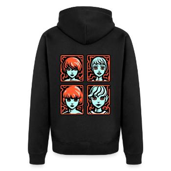 Cartoon Manga Anime Girl: 4 Portraits - Unisex Premium Organic Zip Hoodie - black - Back - Nico (187cm)
