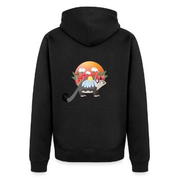 Opossum Blumen Kinder Süß - Unisex Premium Bio Zip Hoodie - Schwarz - Hinten - Nico (187cm)