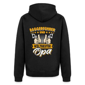 Opa Baggerfahrer - Unisex Premium Bio Zip Hoodie - Schwarz - Hinten - Nico (187cm)
