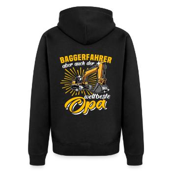 Opa Baggerfahrer - Unisex Premium Bio Zip Hoodie - Schwarz - Hinten - Nico (187cm)
