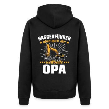Opa Baggerfahrer - Unisex Premium Bio Zip Hoodie - Schwarz - Hinten - Nico (187cm)