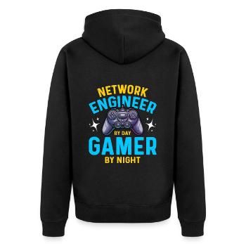 Network Engineer By Day Gamer By Night Programmer - Unisex Premium Organic Zip Hoodie - black - Back - Nico (187cm)