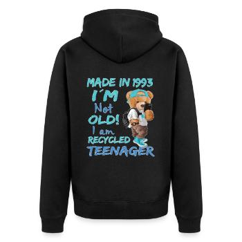1993 Geburtstag Teddy funny old Teenager - Unisex Premium Bio Zip Hoodie - Schwarz - Hinten - Nico (187cm)