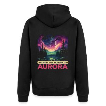 Aurora Borealis Dark Sky Nature Lichtspiel - Unisex Premium Bio Zip Hoodie - Schwarz - Hinten - Nico (187cm)