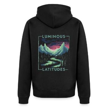 Aurora Borealis Dark Sky Nature Lichtspiel - Unisex Premium Bio Zip Hoodie - Schwarz - Hinten - Nico (187cm)