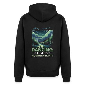 Aurora Borealis Dark Sky Nature Lichtspiel - Unisex Premium Bio Zip Hoodie - Schwarz - Hinten - Nico (187cm)