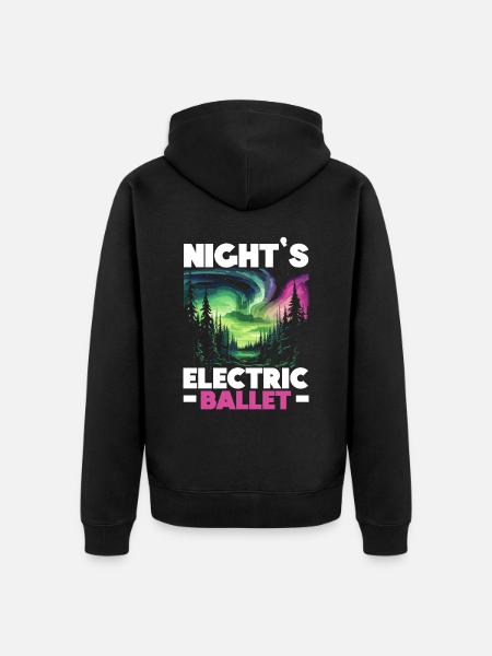 Aurora Borealis Dark Sky -luontovalonäyttö - Premium unisex luomu-huppari vetoketjulla - musta