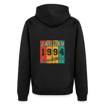 Geburtstag: Januar 1994 - Limited Edition Retro - Unisex Premium Bio Zip Hoodie - Schwarz - Hinten - Nico (187cm)