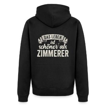 Lustige Zimmerer Holzbau Dachstuhl Handwerker - Unisex Premium Bio Zip Hoodie - Schwarz - Hinten - Nico (187cm)