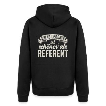 Arbeit Referent Vortrag Präsentation Kommunikation - Unisex Premium Bio Zip Hoodie - Schwarz - Hinten - Nico (187cm)
