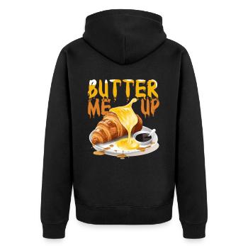 Butter Me Up French Pastry Funny Croissant - Unisex Premium Bio Zip Hoodie - Schwarz - Hinten - Nico (187cm)