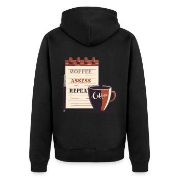 Coffee Assess Repeat Funny Coffee Lover School Cou - Unisex Premium Bio Zip Hoodie - Schwarz - Hinten - Nico (187cm)