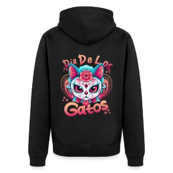 Kawaii Sugar Skull Cat Dia de Los Gatos Day of The - Unisex Premium Bio Zip Hoodie - Schwarz - Hinten - Nico (187cm)