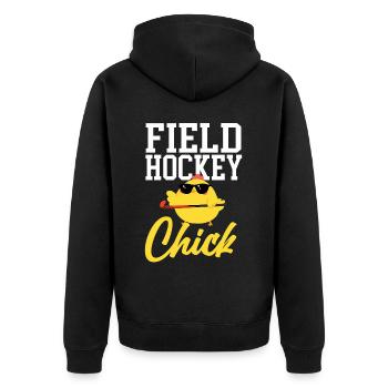 Field Hockey Chicken Field Hockey - Unisex Premium Bio Zip Hoodie - Schwarz - Hinten - Nico (187cm)