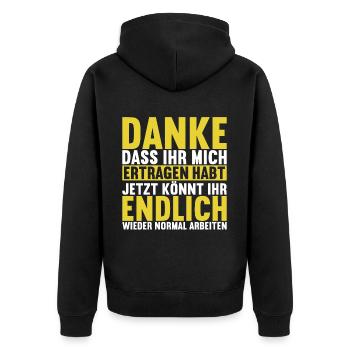 Abschiedsgeschenk Kollege Jobwechsel - Unisex Premium Bio Zip Hoodie - Schwarz - Hinten - Nico (187cm)