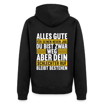 Abschiedsgeschenk Kollege Jobwechsel - Unisex Premium Bio Zip Hoodie - Schwarz - Hinten - Nico (187cm)