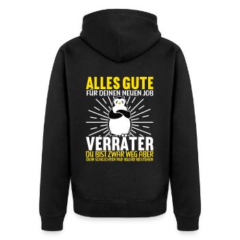 Abschiedsgeschenk Kollege Jobwechsel - Unisex Premium Bio Zip Hoodie - Schwarz - Hinten - Nico (187cm)