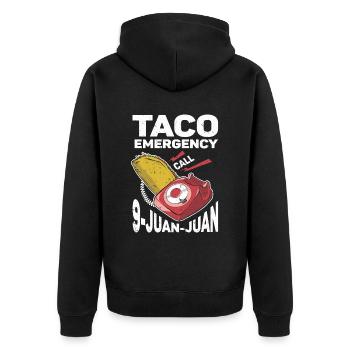 Taco Notruf 9 Juan Juan - Unisex Premium Bio Zip Hoodie - Schwarz - Hinten - Nico (187cm)