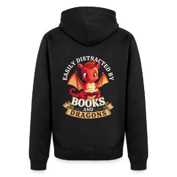 Facilement distrait par les livres et les dragons : Dragons - Veste à capuche bio Premium Unisexe - noir - Dos - Nico (187cm)
