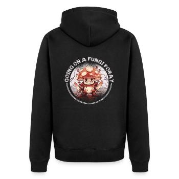 champignons, cueilleurs de champignons, champignons, producteurs, champignons drôles - Veste à capuche bio Premium Unisexe - noir - Dos - Nico (187cm)