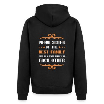 Stolze Schwester Spruch Familie - Unisex Premium Bio Zip Hoodie - Schwarz - Hinten - Nico (187cm)
