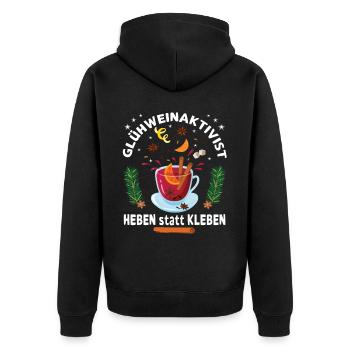 "Glühweinaktivist Heben statt Kleben" - - Unisex Premium Bio Zip Hoodie - Schwarz - Hinten - Nico (187cm)