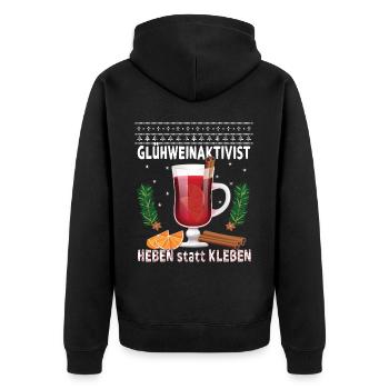 "Glühweinaktivist Heben statt Kleben" - Weihnacht - Unisex Premium Bio Zip Hoodie - Schwarz - Hinten - Nico (187cm)