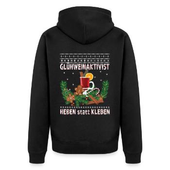 "Glühweinaktivist Heben statt Kleben" - Glühwein - Unisex Premium Bio Zip Hoodie - Schwarz - Hinten - Nico (187cm)