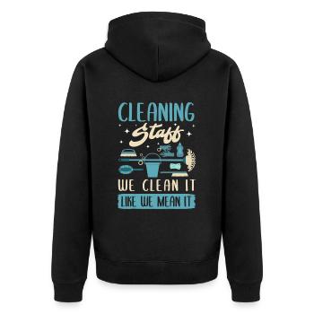 Cleaning Staff - Unisex Premium Organic Zip Hoodie - black - Back - Nico (187cm)