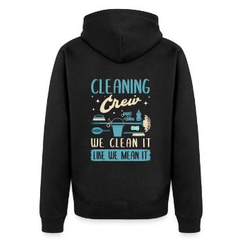 Cleaning Crew - Unisex Premium Organic Zip Hoodie - black - Back - Nico (187cm)