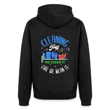 Cleaning Staff - Unisex Premium Organic Zip Hoodie - black - Back - Nico (187cm)
