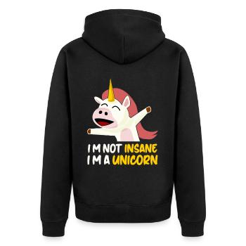 Insane Unicorn - Unisex Premium Bio Zip Hoodie - Schwarz - Hinten - Nico (187cm)
