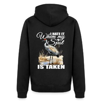 "Ich Hasse Es, Wenn Mein Platz Eingenommen Wird" - Unisex Premium Bio Zip Hoodie - Schwarz - Hinten - Nico (187cm)